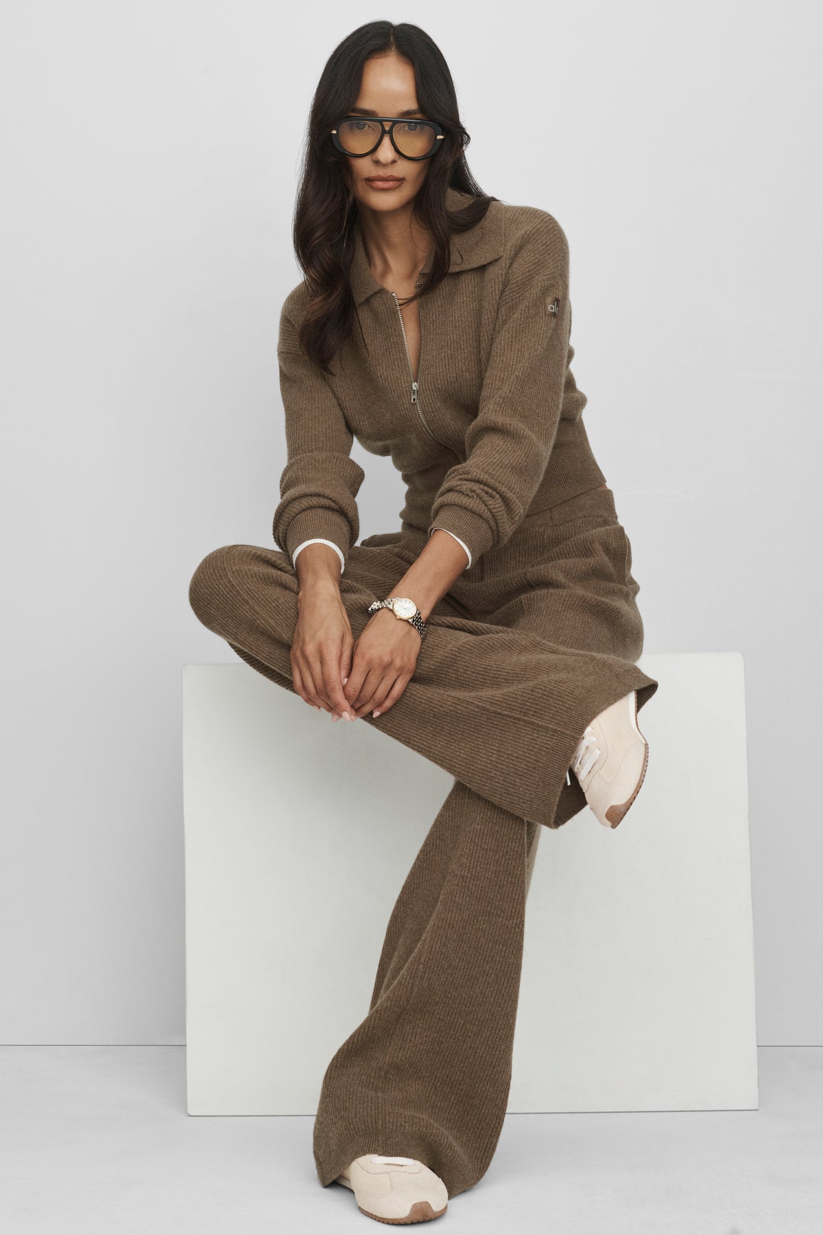 Cashmere Wool Low-Rise Harmony Trouser (Regular) - Java Brown Heather--2