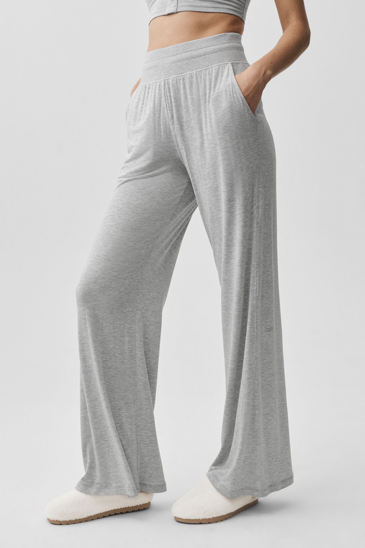 Semi-Sheer Delicate Lounge Flare Pant (Long) - Athletic Heather Grey--0