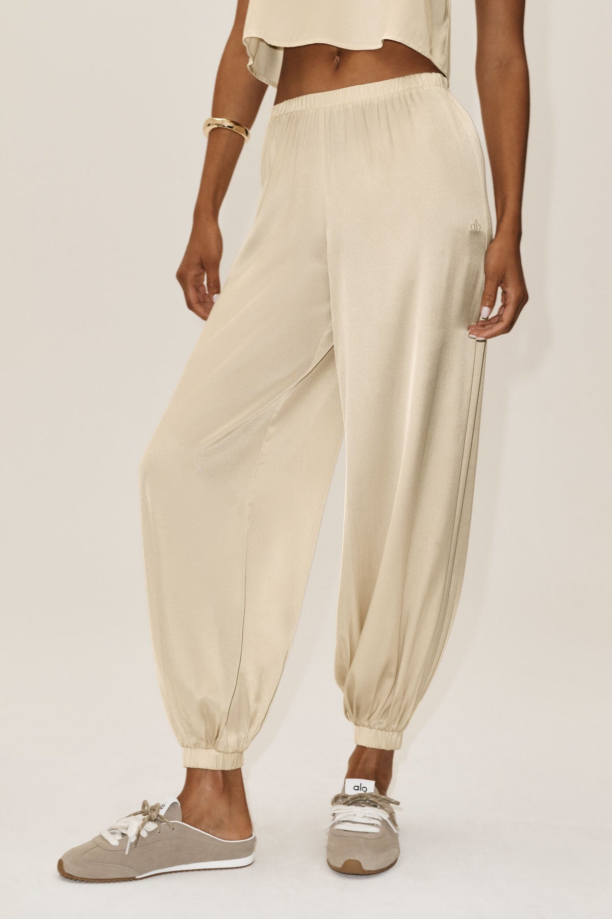 Silk Blend High-Waist Radiance Pant - Sandy Beige--2