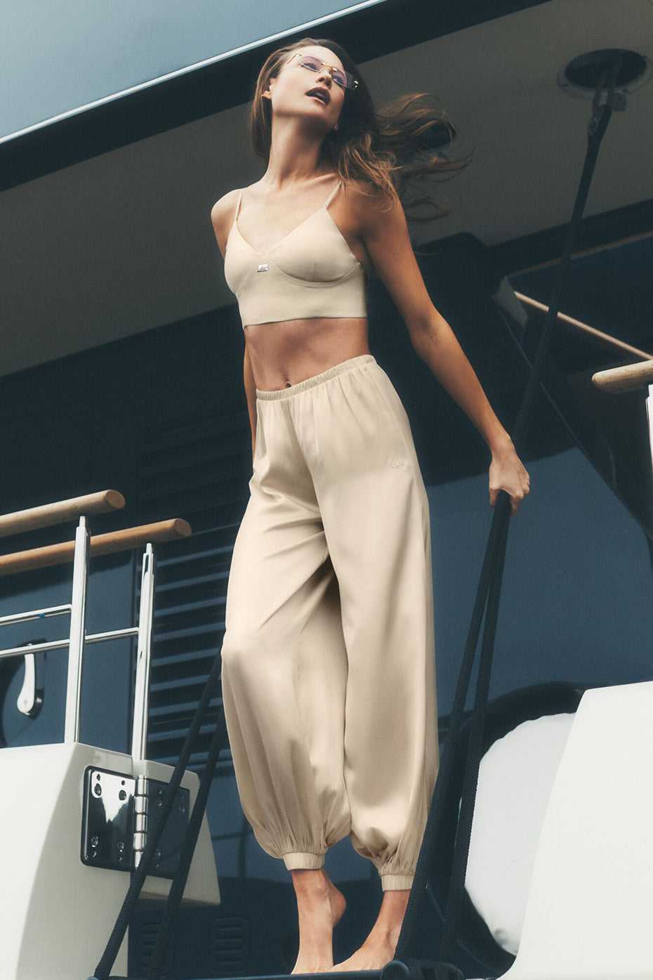 Silk Blend High-Waist Radiance Pant - Sandy Beige--0