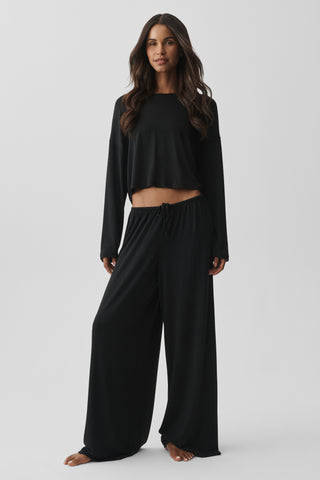 Semi Sheer High-Waist Oasis Wide Leg Pant (Regular) - Black