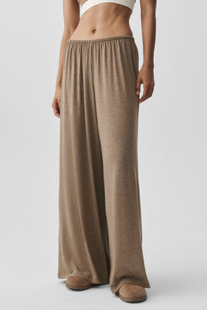 Semi Sheer High-Waist Oasis Wide Leg Pant (Regular) - Java Brown Heather