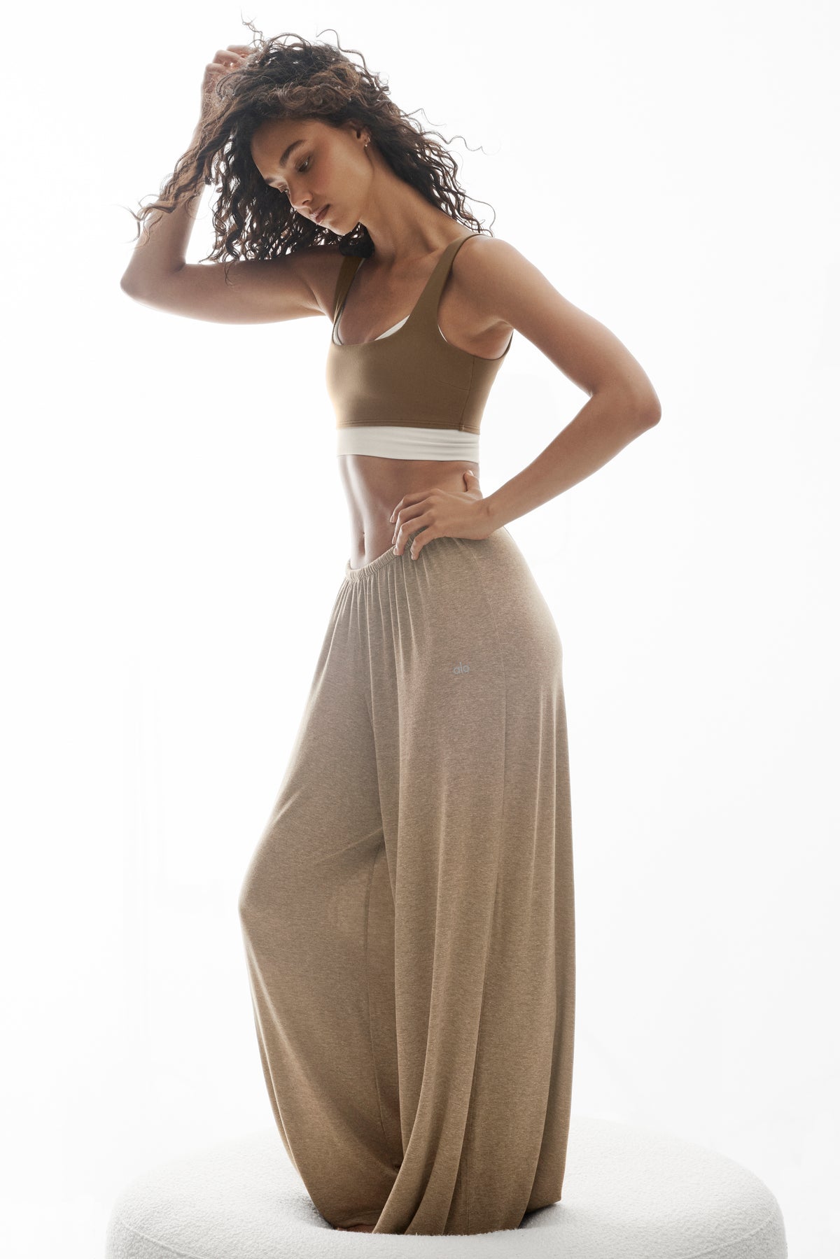 Semi Sheer High-Waist Oasis Wide Leg Pant (Regular) - Java Brown Heather--3