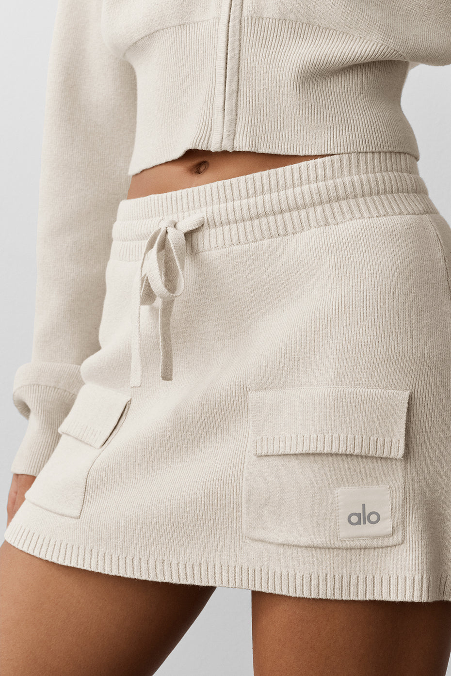 Scholar Knit Cargo Skirt - Oatmeal Heather--3