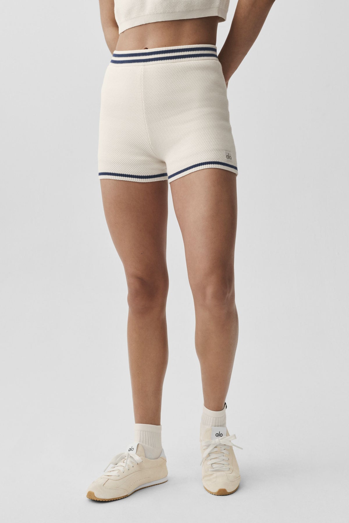 Tennis Club Sweater Knit Hot Short - Ivory/Navy--2