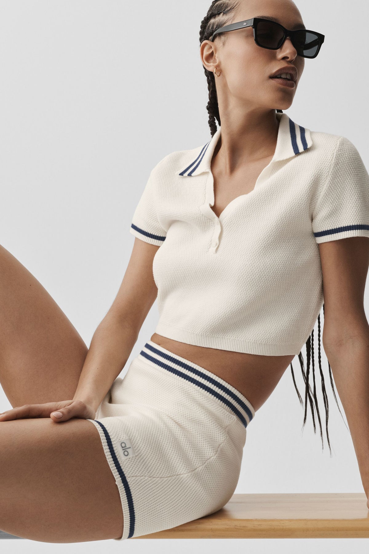 Tennis Club Sweater Knit Hot Short - Ivory/Navy--4