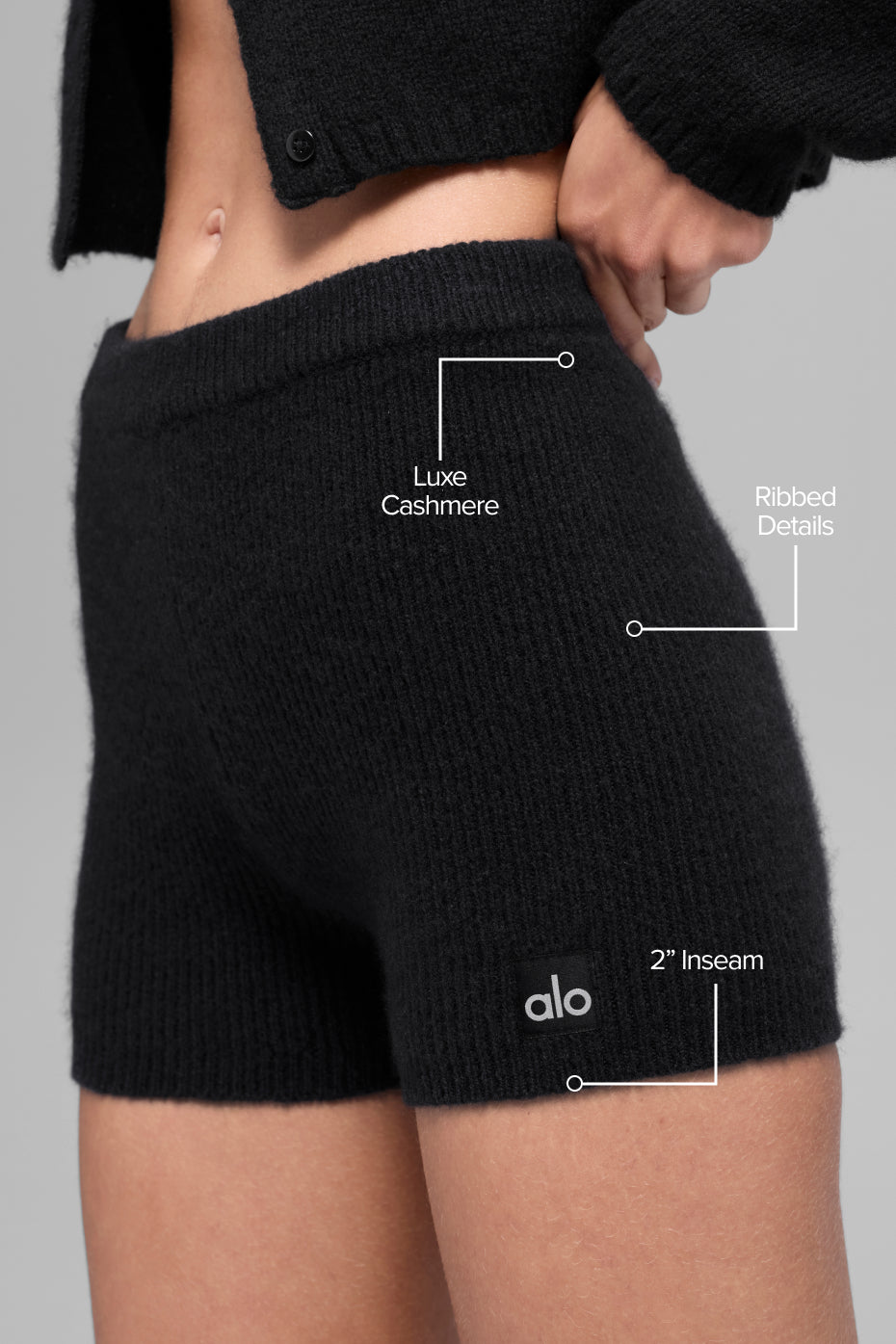 Wool Cashmere Ribbed Noble Short - Black--1