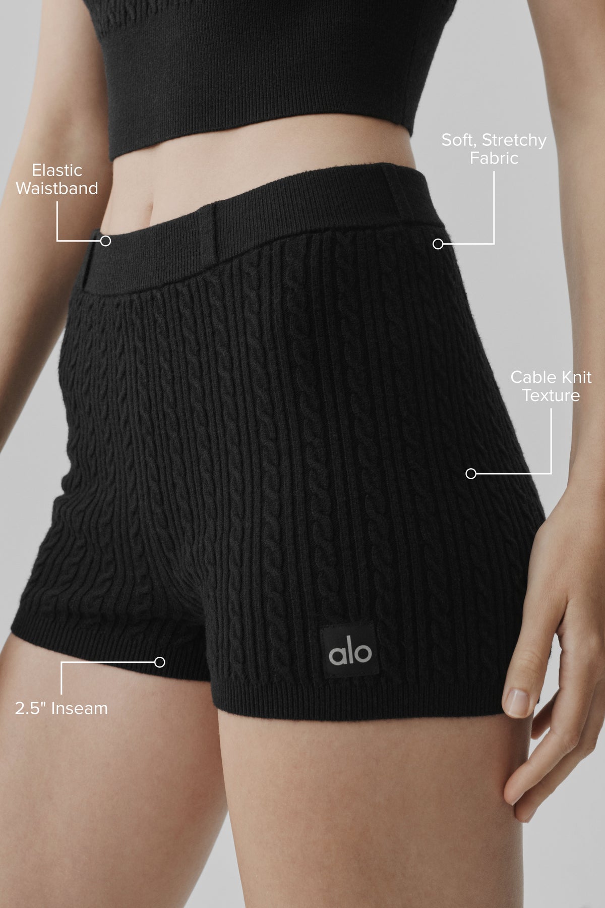 Mini Cable High-Waist Sweater Short - Black--1