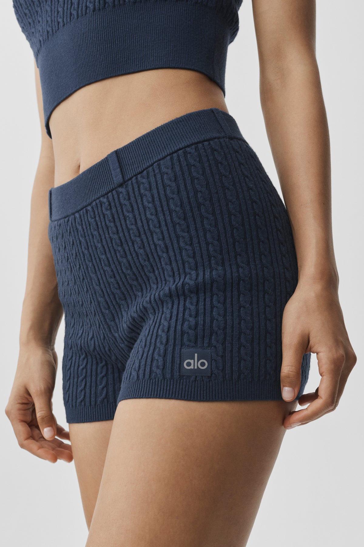 Mini Cable High-Waist Sweater Short - Navy--2