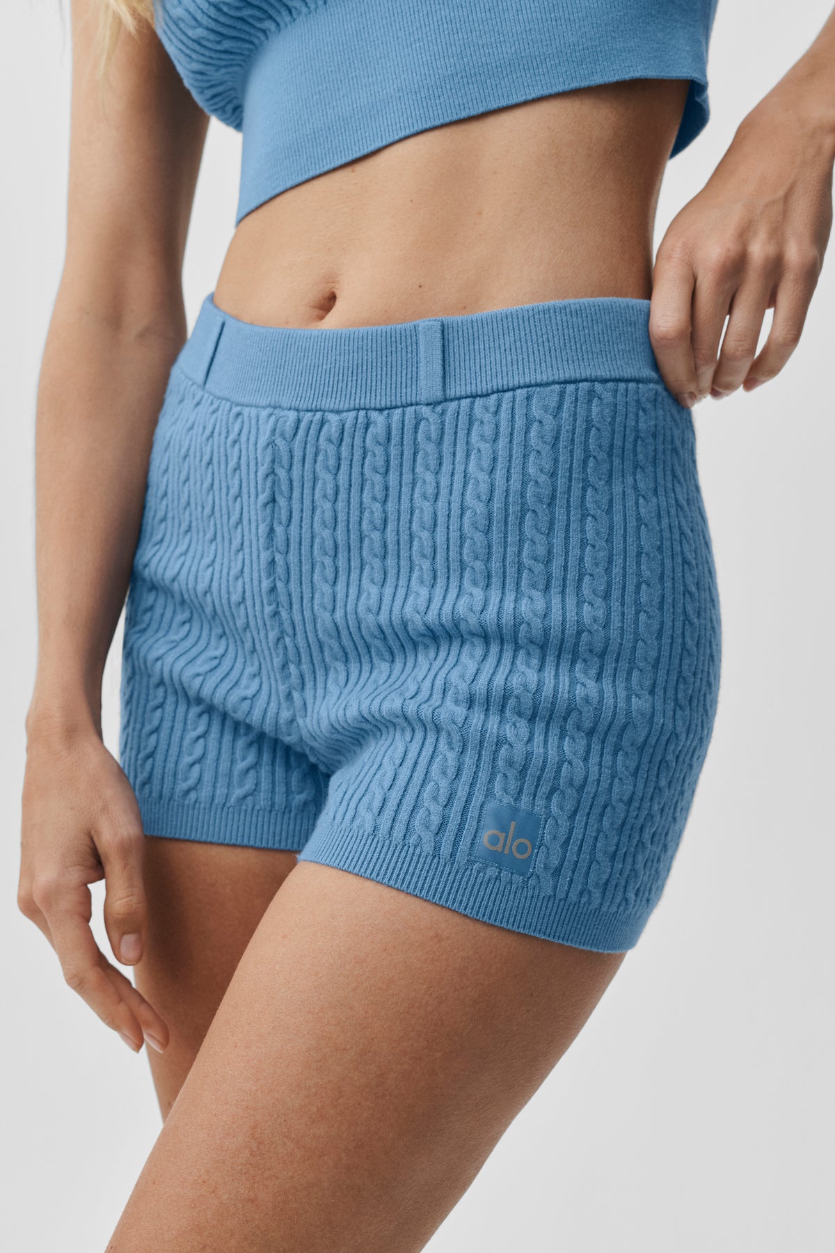 Mini Cable High-Waist Sweater Short - California Blue--3