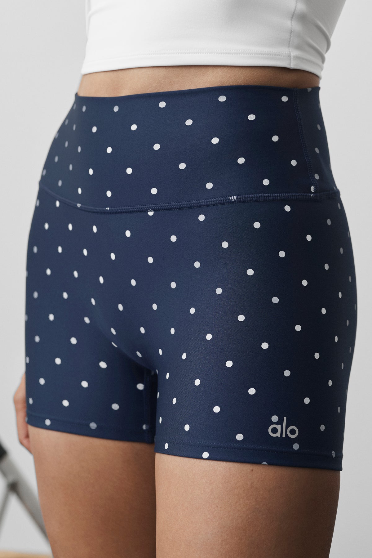 3" Airlift Polka Dot High-Waist Short - Navy/White--3
