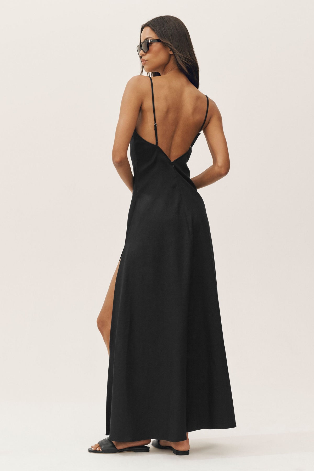 Linen Blend Riviera Maxi Dress - Black--1