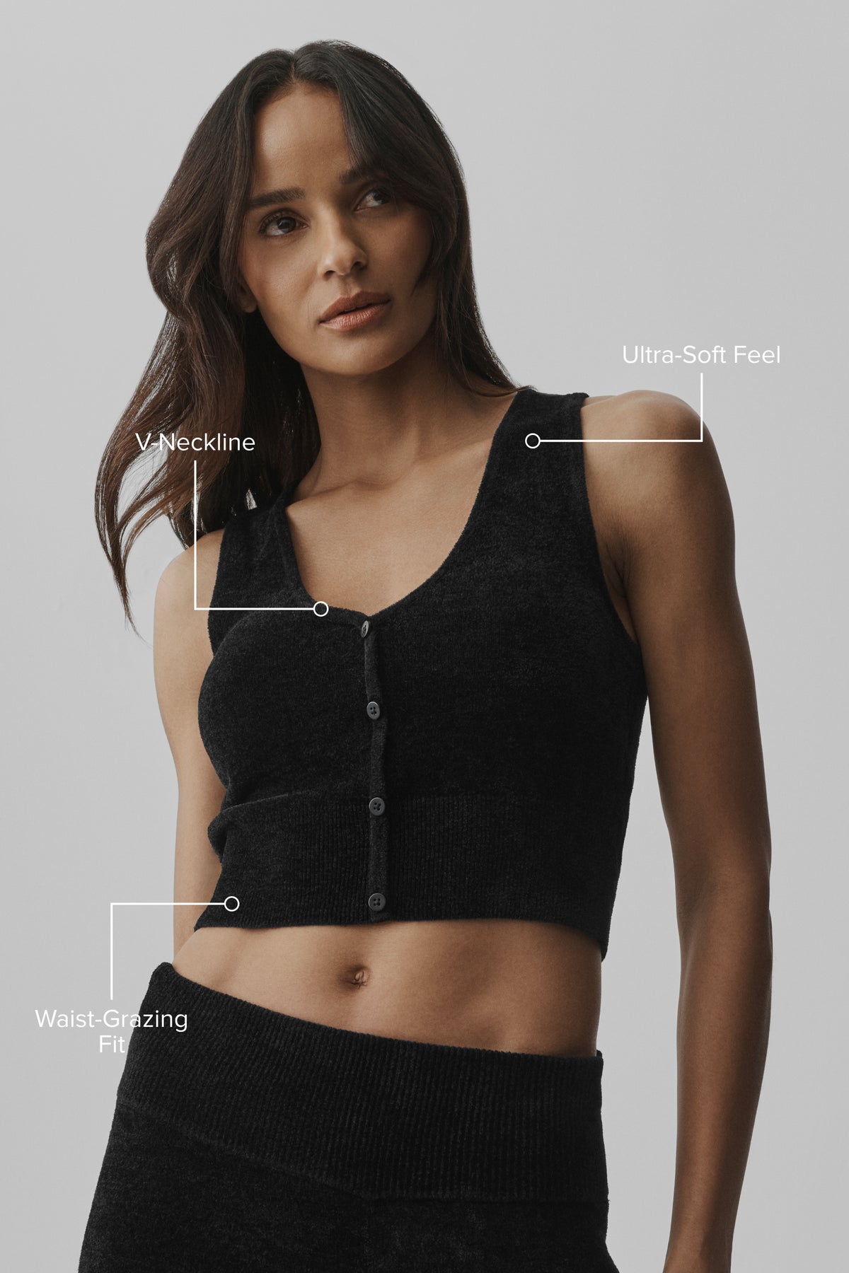 Micro Chenille Button Down Tank - Black--1