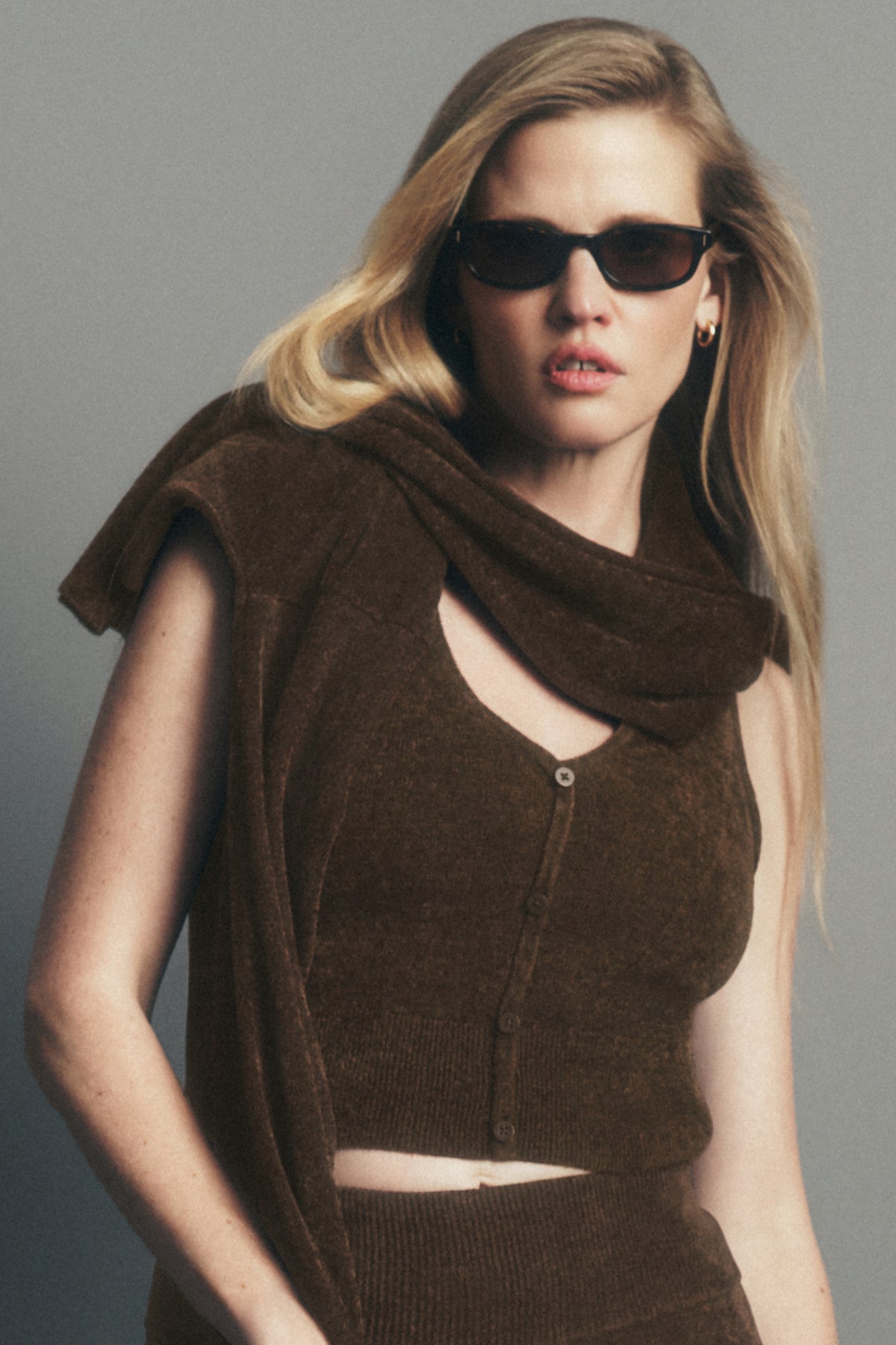 Micro Chenille Button Down Tank - Espresso--0