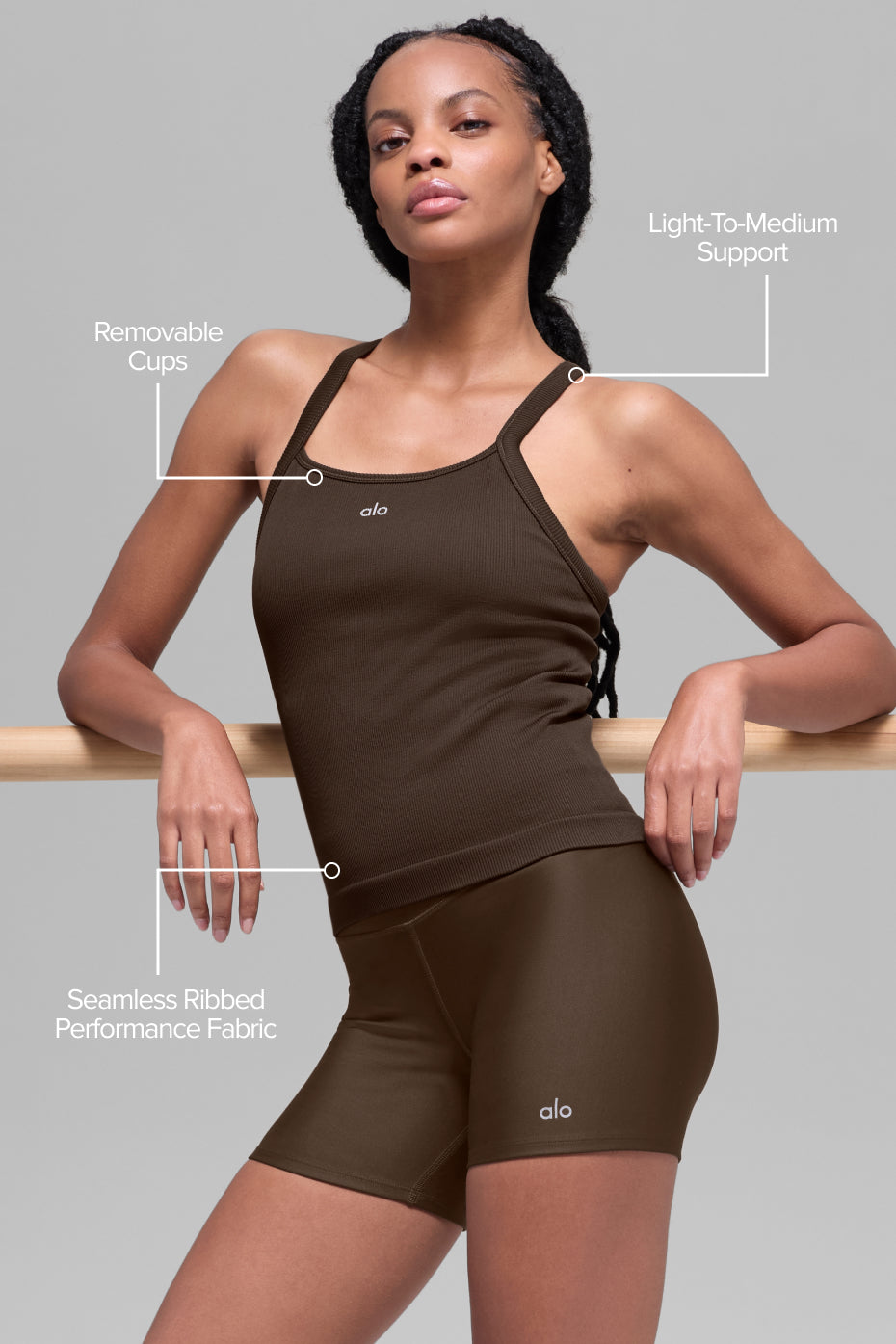 Seamless Ribbed Favorite Full Length Bra Tank - Espresso--1