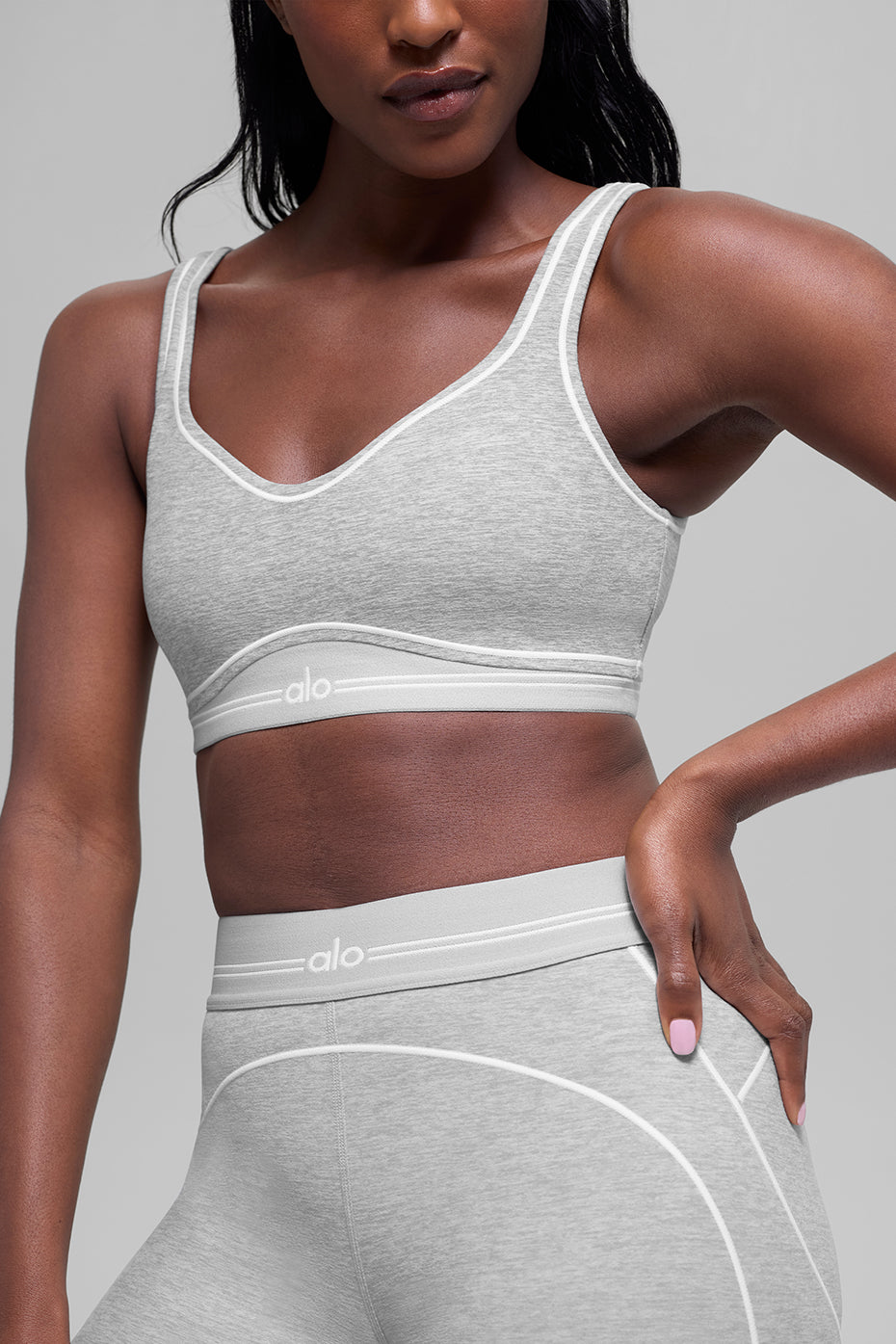 Alosoft Heart Throb Bra - Athletic Heather Grey/White--4