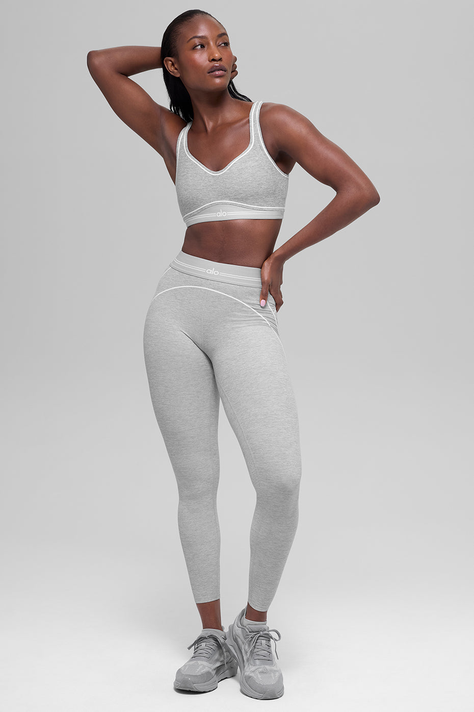 Alosoft Heart Throb Bra - Athletic Heather Grey/White--5