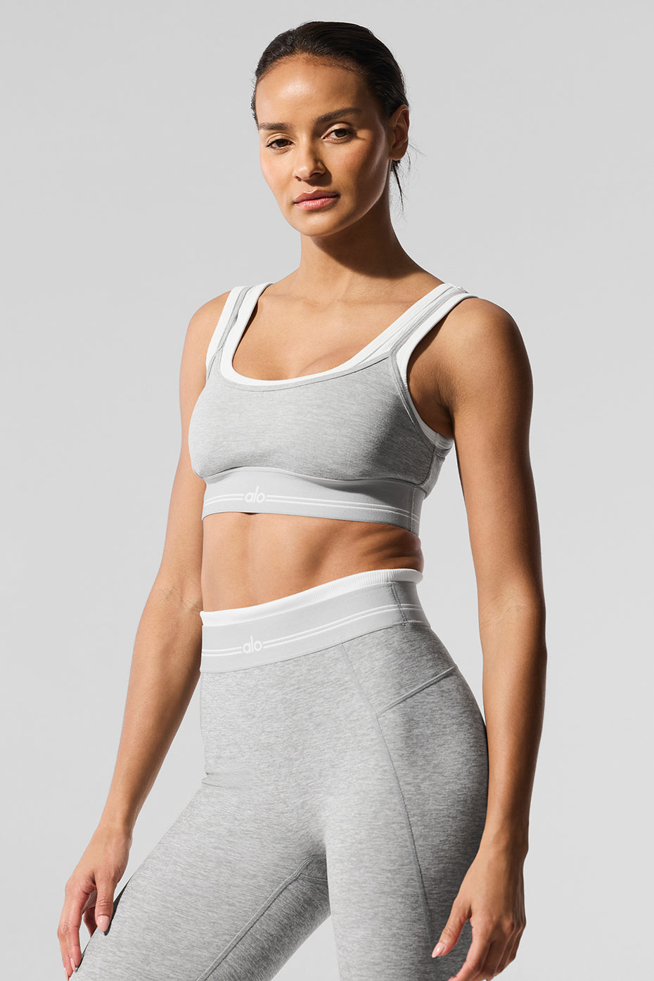 Alosoft Better Together Bra - Athletic Heather Grey/White--2
