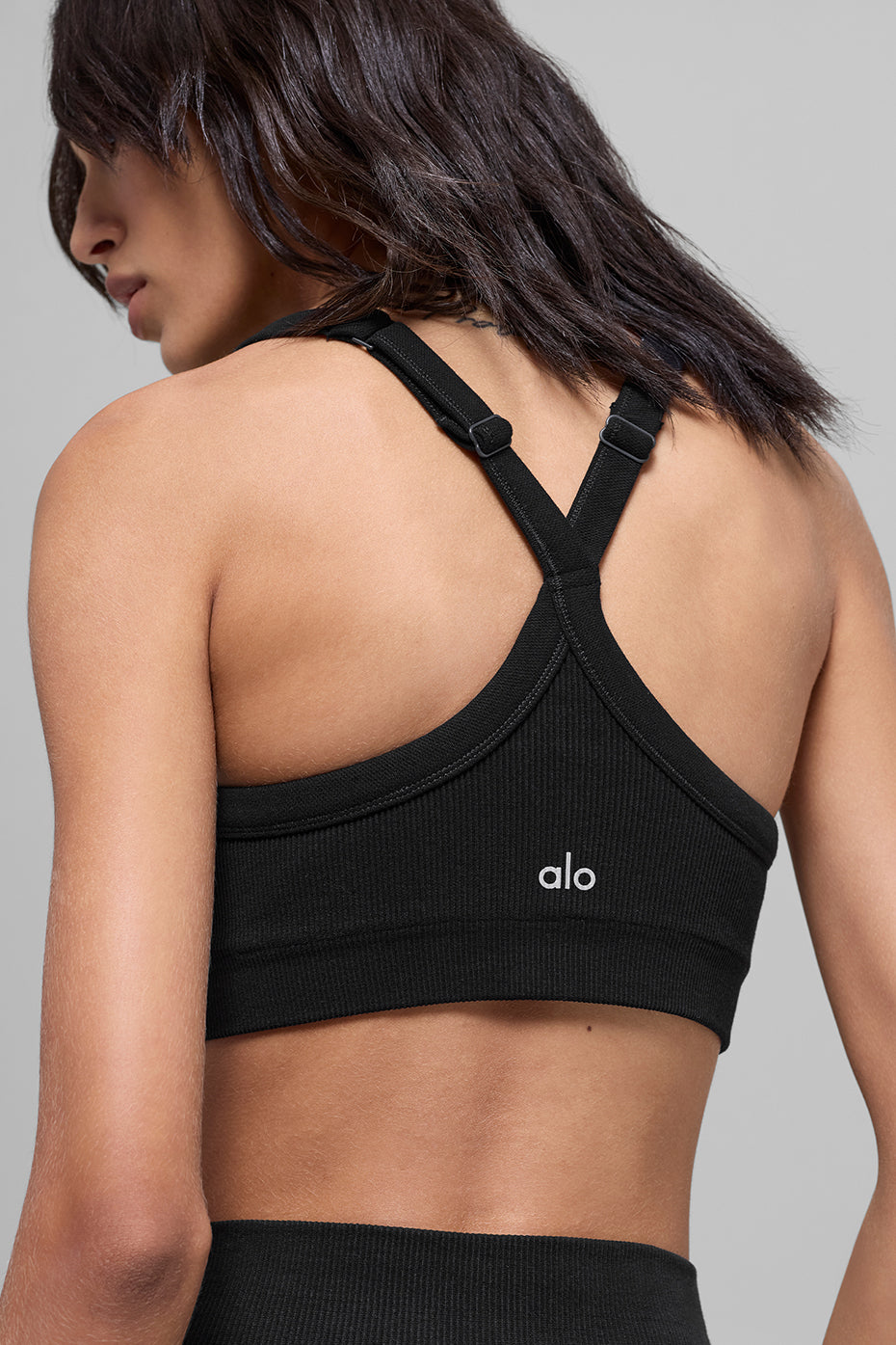 Seamless Two Tone Rib Bra - Black--2