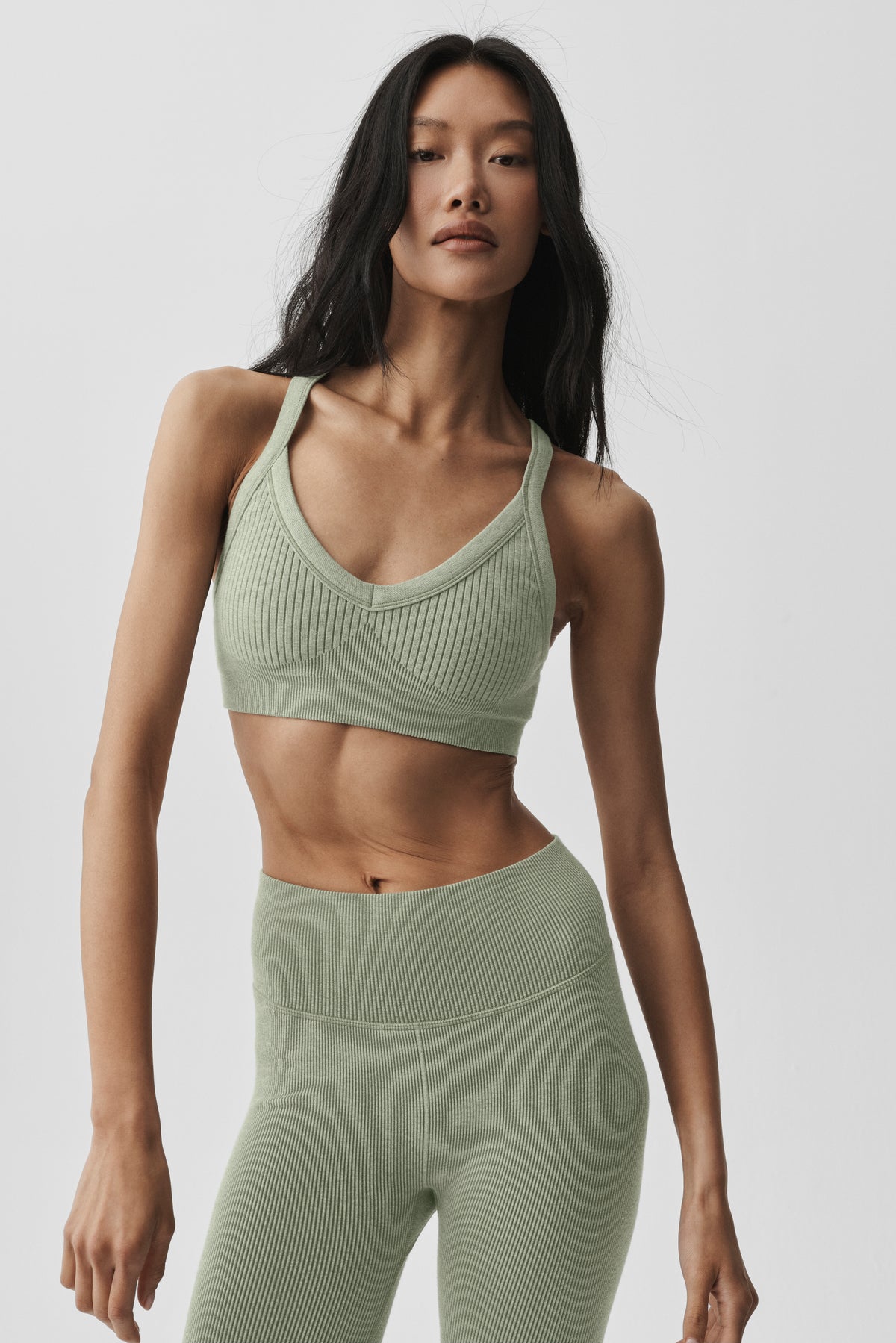 Seamless Two Tone Rib Bra - Dune Grass Heather--2