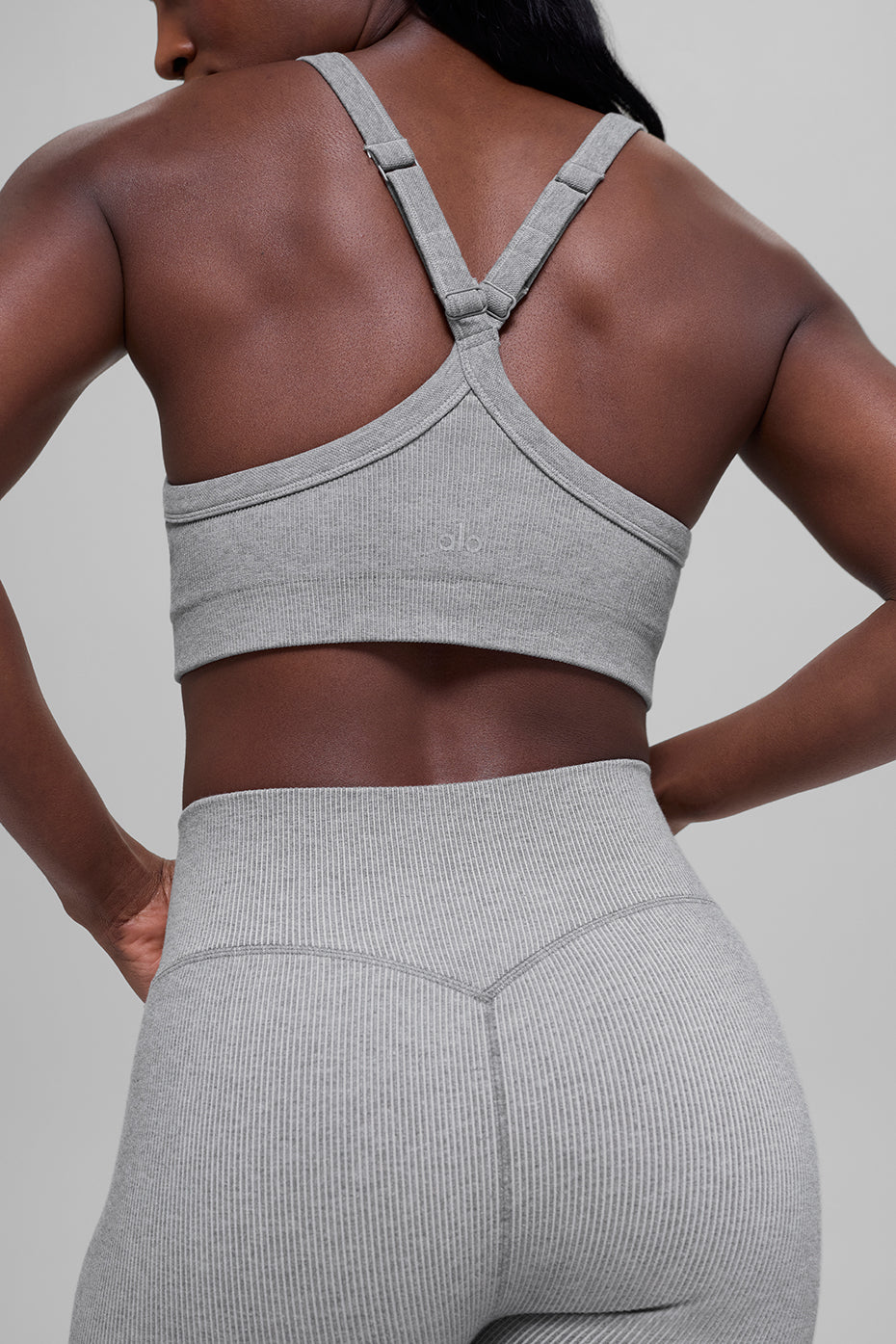 Seamless Two Tone Rib Bra - Light Misty Grey Heather--1