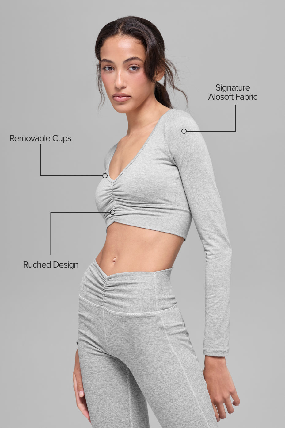 Alosoft Intuition Long Sleeve Bra - Athletic Heather Grey--1