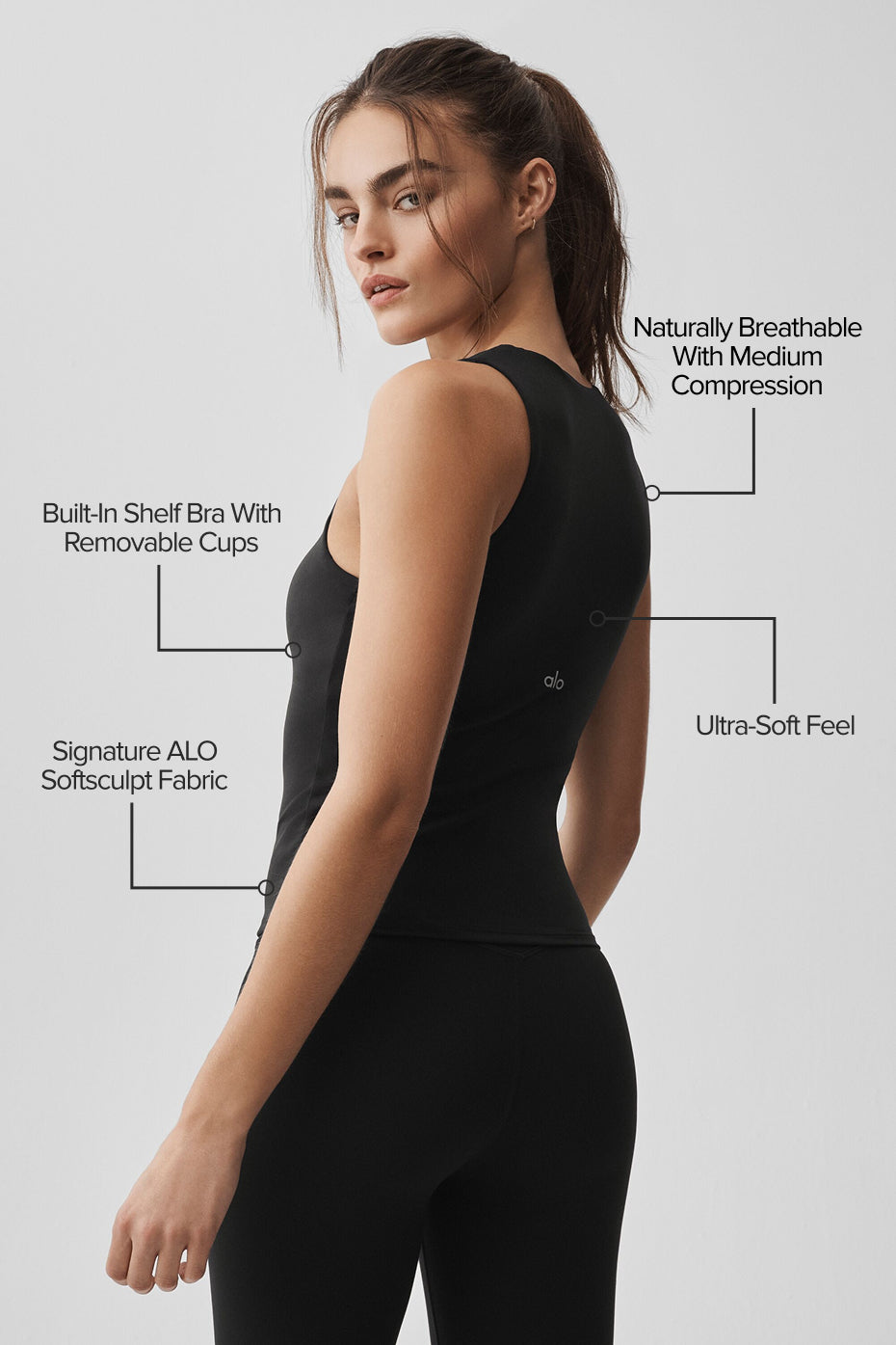 ALO Softsculpt No Nonsense Bra Tank - Black--1