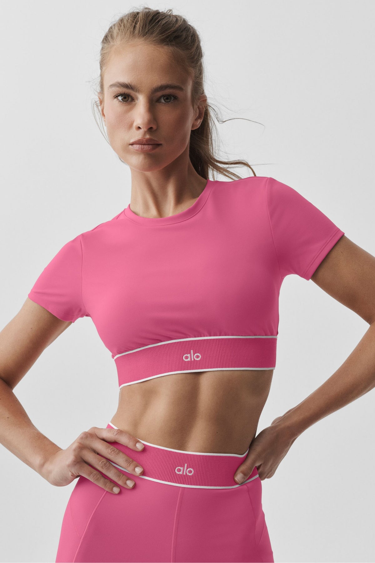 ALO Softsculpt Amp It Up Short Sleeve Bra - Paradise Pink--2