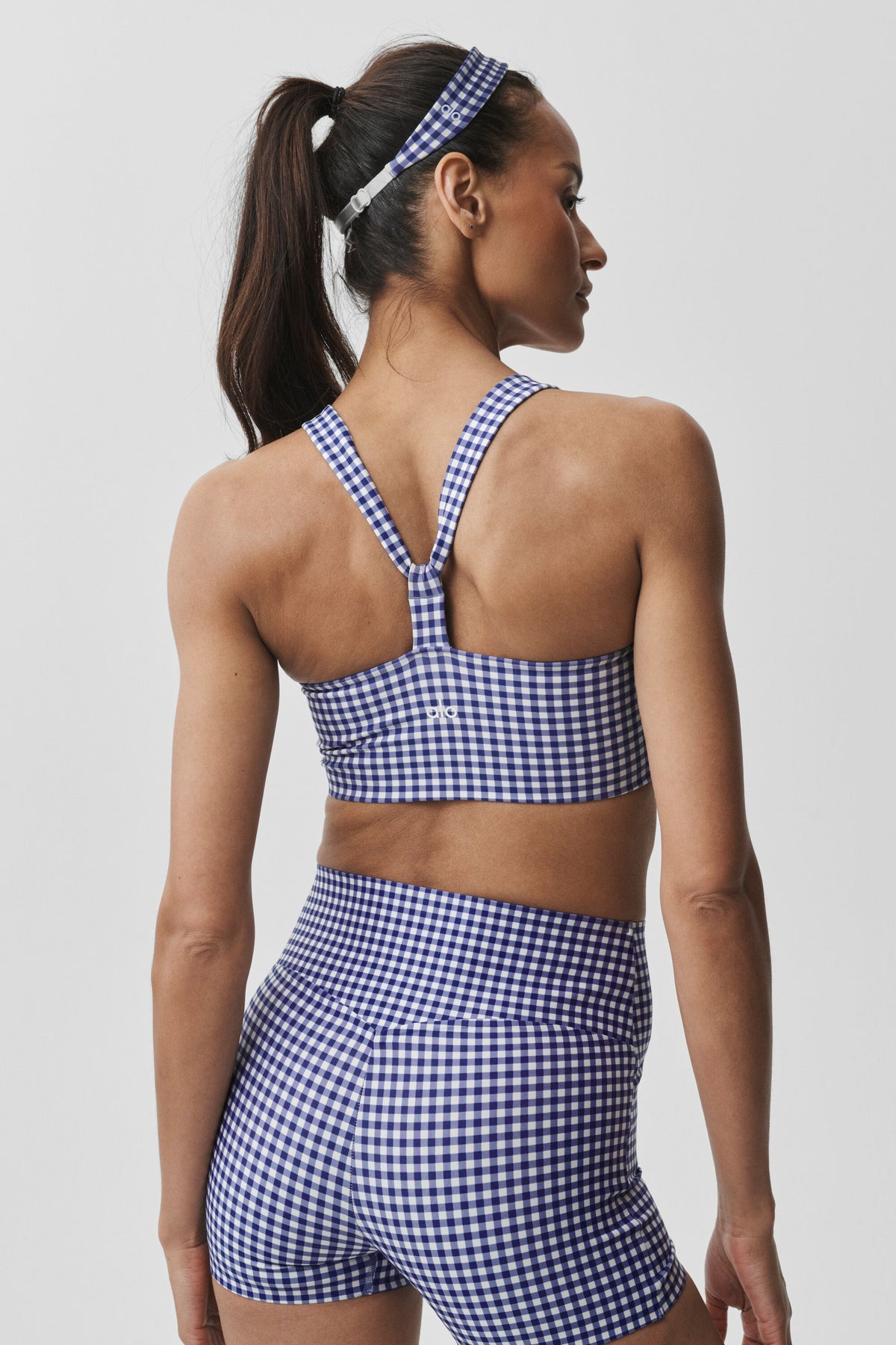Airlift Gingham Sleek Bra Tank - Navy Gingham--1
